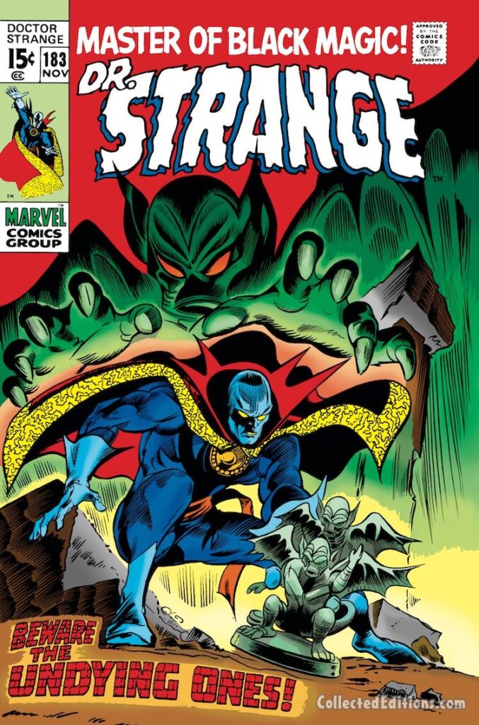 Doctor Strange #183 cover; pencils, Gene Colan; inks, Bill Everett; Beware the Undying Ones, new black costume