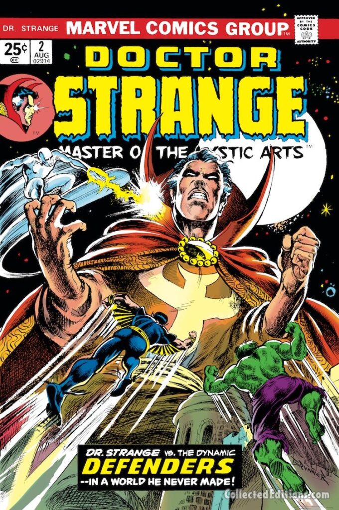 Doctor Strange #2 cover; pencils and inks, Frank Brunner: Defenders, Silver Surfer, Incredible Hulk, Sub-Mariner