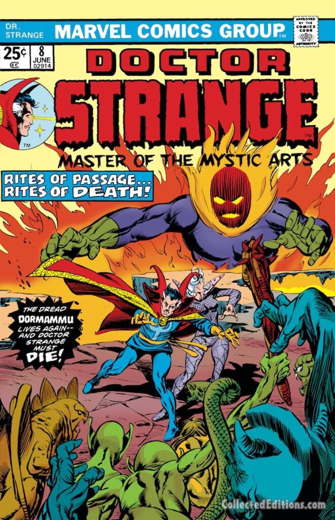 Doctor Strange #8 cover; pencils, Gil Kane; inks, Tom Palmer; Dormammu, Clea