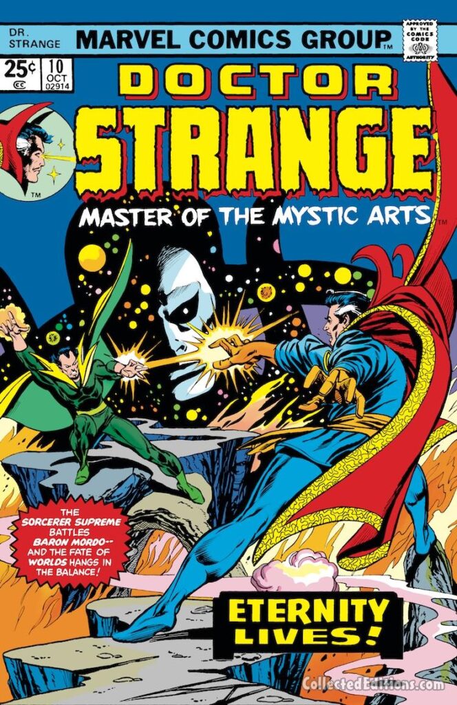 Doctor Strange #10 cover; pencils, Gil Kane; inks, Tom Palmer; Eternity, Dormammu