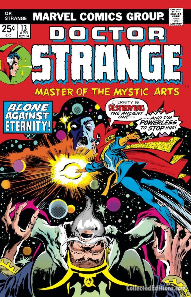 Doctor Strange #12 cover; pencils, Gene Colan; inks, Tom Palmer; Alone Against Eternity, Ancient One