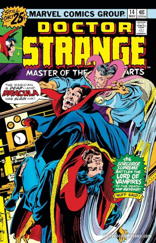 Doctor Strange #14 cover; pencils, Gene Colan; inks, Tom Palmer; Tomb of Dracula, Count Dracula crossover