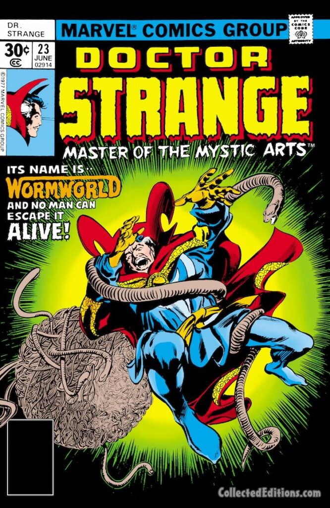 Doctor Strange #23 cover; pencils, Gene Colan; inks, Tom Palmer; Wormworld