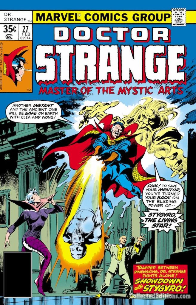 Doctor Strange #27 cover; pencils, Gene Colan; inks, Tom Palmer; Stygro the Living Star