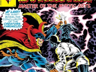 Doctor Strange #28 cover; pencils and inks, Frank Brunner Doctor Strange #28 cover; pencils and inks, Frank Brunner; The Inbetweener