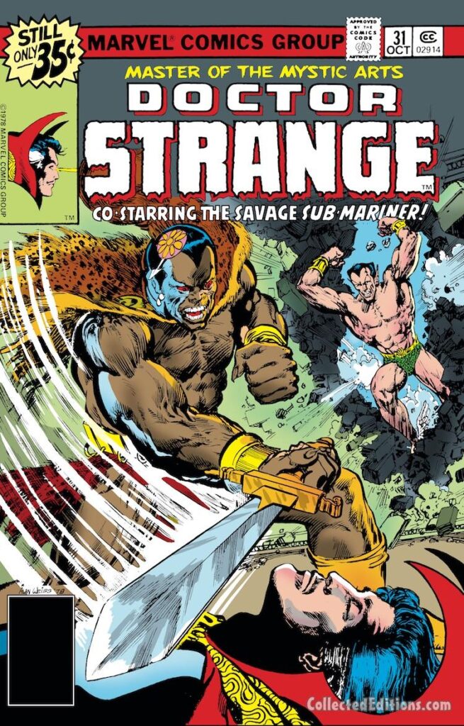 Doctor Strange #31 cover; pencils and inks, Alan Weiss; Sub-Mariner; Alaric