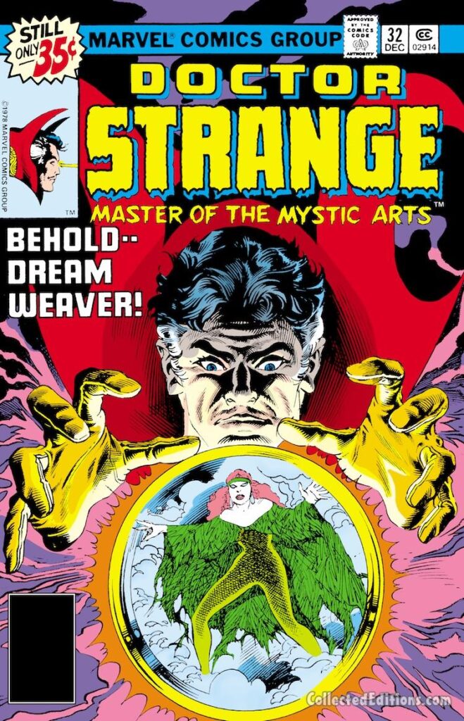 Doctor Strange #32 cover; pencils, uncredited; inks, Rudy Nebres; Dream Weaver