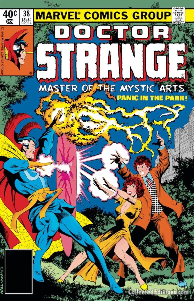 Doctor Strange #38 cover; pencils, Bob Hall; inks, Terry Austin; Panic in the Park