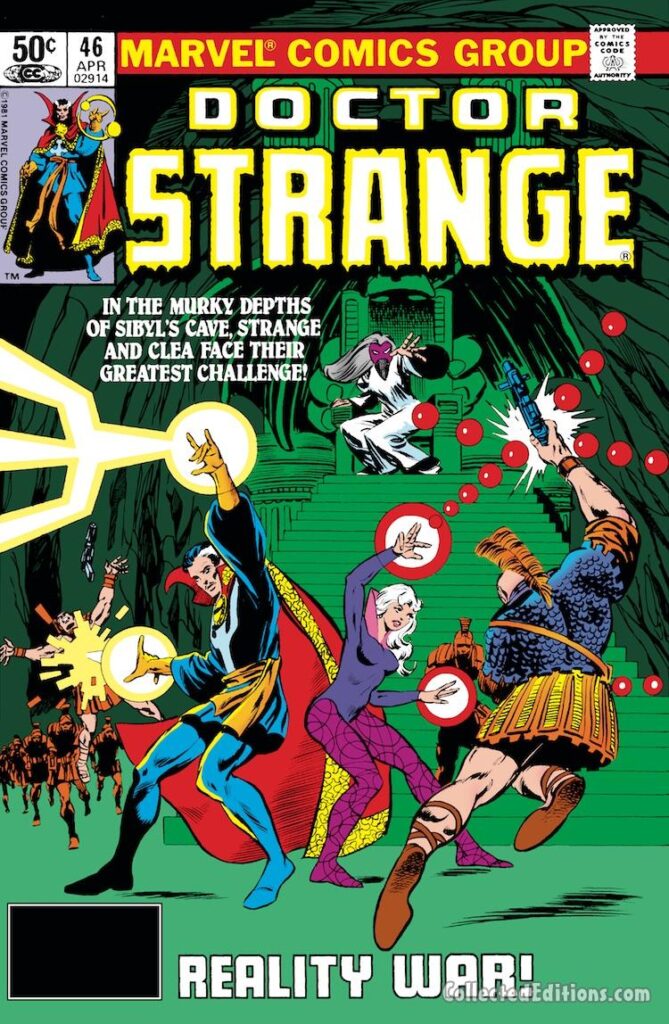 Doctor Strange #46 cover; pencils, Frank Miller; inks, Tom Palmer; Clea, Sibyl, Reality War