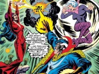 Dr. Strange Annual #1 cover; pencils and inks, Dave Cockrum; Doctor Stephen Strange, Clea, Doomworld,