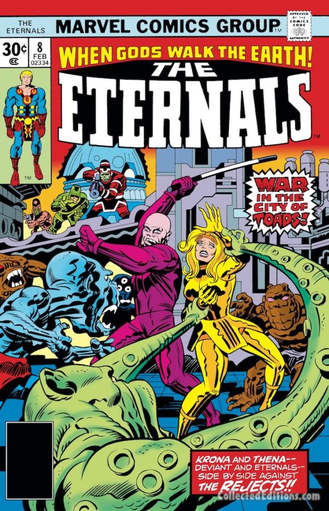 Eternals #8 cover; pencils, Jack Kirby, Deviants, Kro, Thena