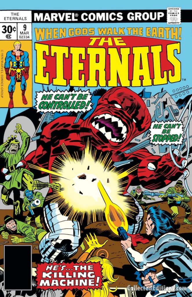 Eternals #9 cover; pencils, Jack Kirby, Karkas