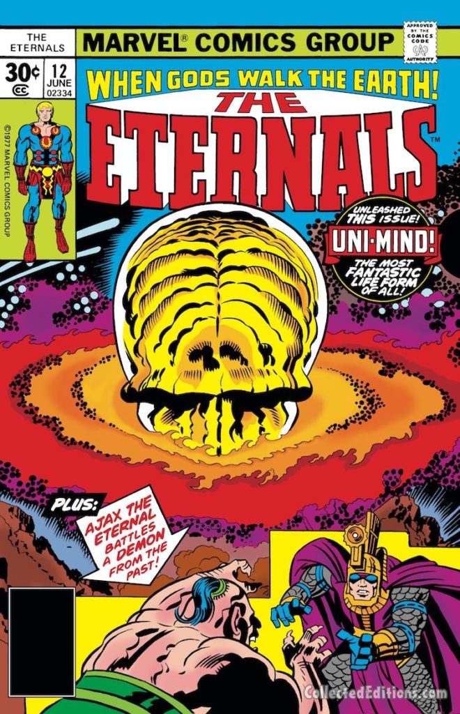 Eternals #12 cover; pencils, Jack Kirby, Uni-Mind, Ajax