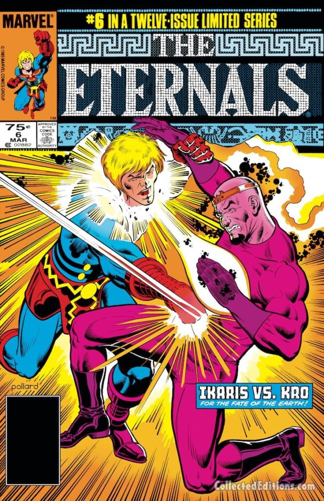 Eternals (1985) #6 cover; pencils and inks, Keith Pollard; Ikaris vs. Kro