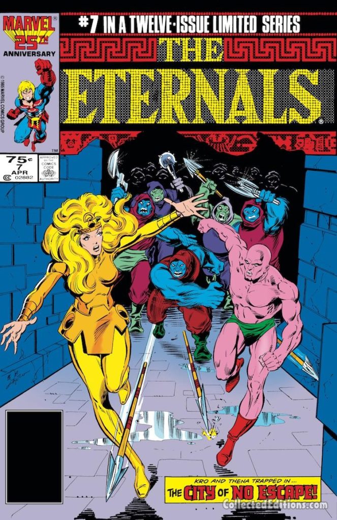 Eternals (1985) #7 cover; pencils and inks, Bob Layton; Thena, Kro