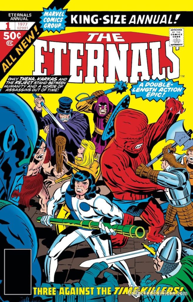 Eternals Annual #1 cover; pencils, Jack Kirby; Karkas, Thena, The Reject