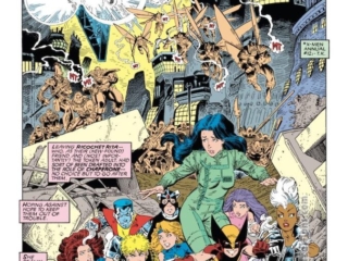 Excalibur: Mojo Mayhem OGN, pg. 1; pencils, Arthur Adams; inks, Terry Austin, Bob Wiacek; Ricochet Rita, Wolverine, X-Babies, Rogue, Storm, Psylocke