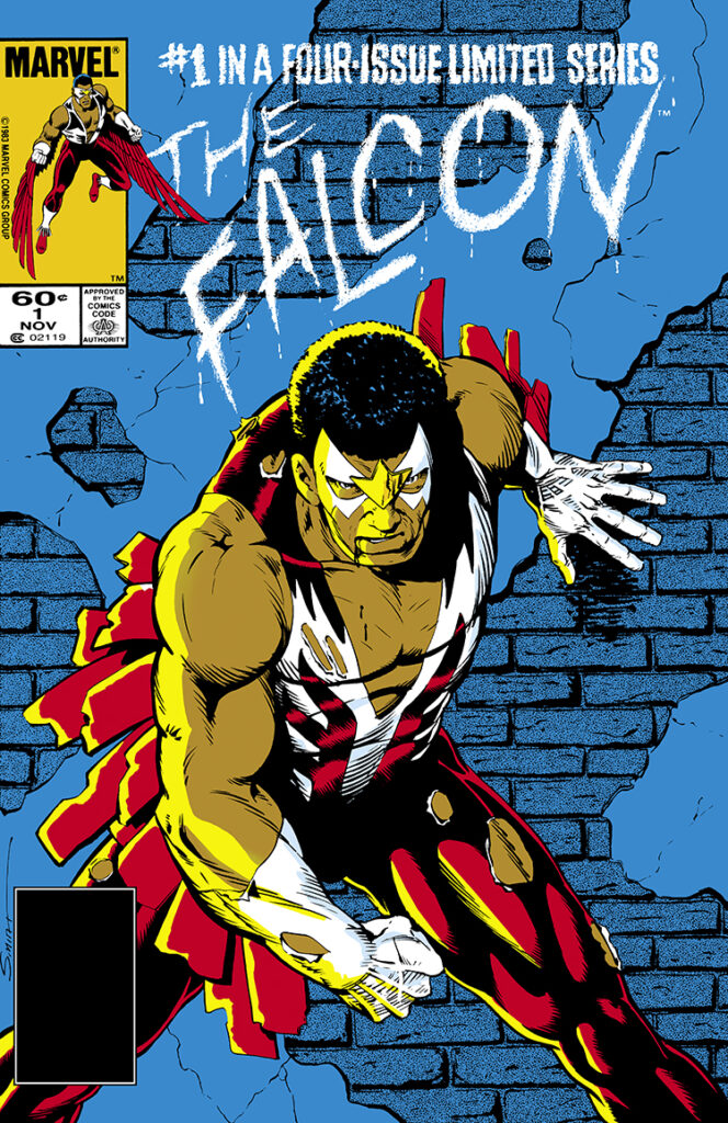 Falcon #1 cover; pencils and inks, Paul Smith, Sam Wilson, brick wall