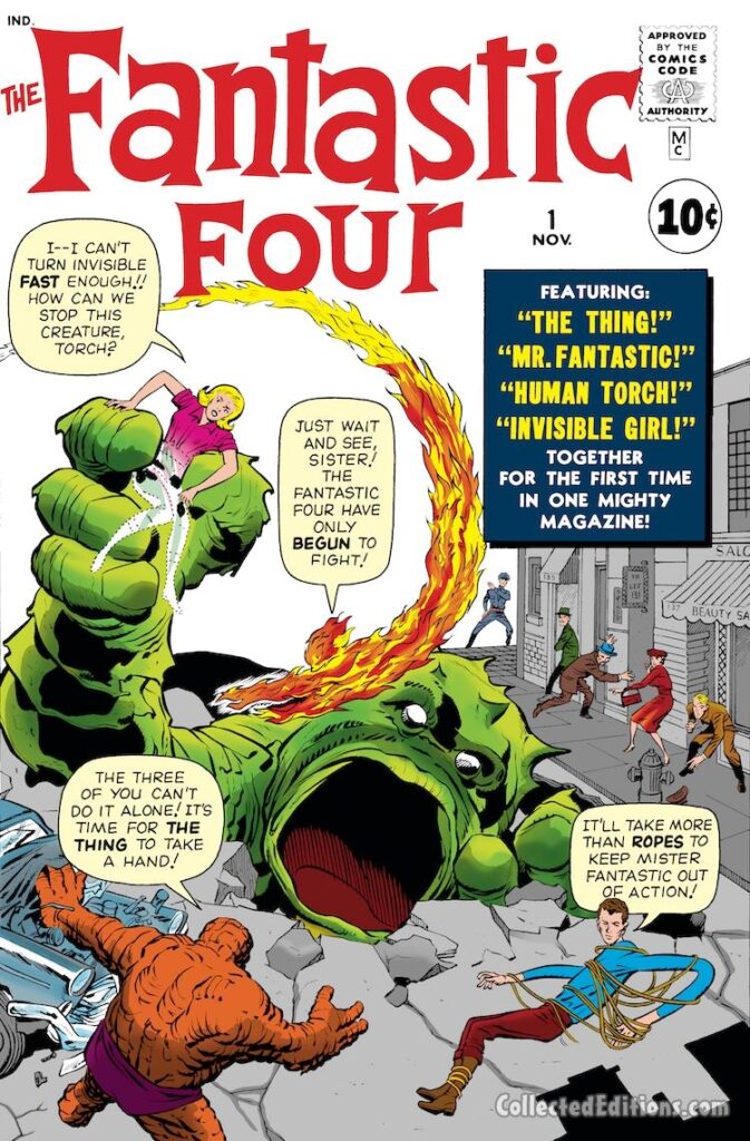 Fantastic Four #1 cover; pencils, Jack Kirby; inks, George Klein; Marvel August 1961 Omnibus