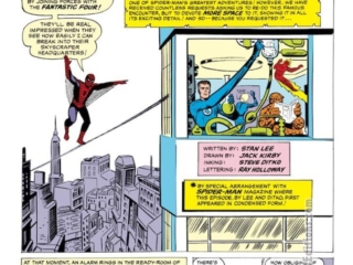 Fantastic Four Annual #1. &ldquo;The Fabulous Fantastic Four Meet Spider-Man&rdquo;, pg. 1; pencils, Jack Kirby; inks, Steve Ditko