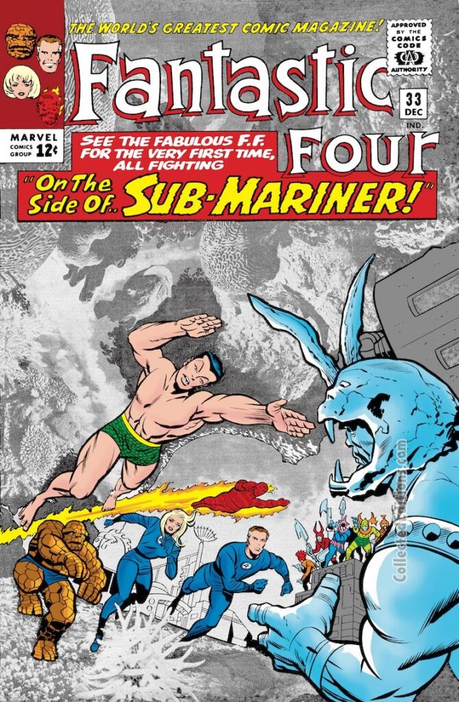 Fantastic Four #33 cover; pencils, Jack Kirby; inks, Chic Stone; Marvel Omnibus, On the Side of the Sub-Mariner, Attuma, photo cover, collage
