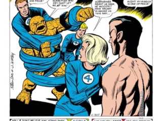 Fantastic Four #6, pg. 13; pencils, Jack Kirby; inks, Dick Ayers; When Friends Fall Out, Stan Lee, Namor, Sub-Mariner, Human Torch, Thing, Mister Fantastic, Susan Storm