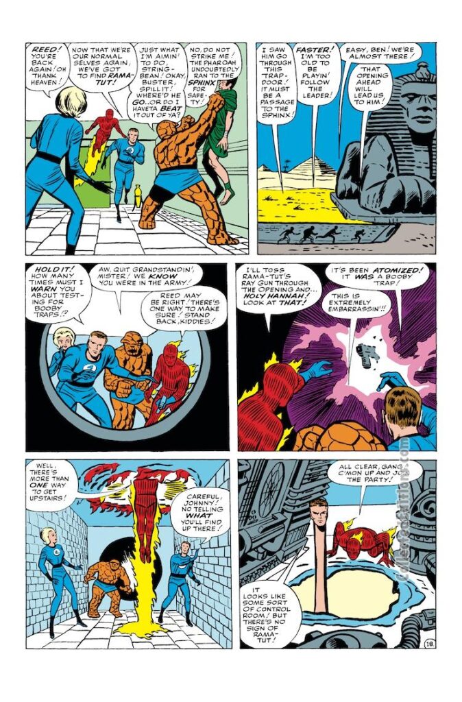 Fantastic Four #19, pg. 18; inks, Jack Kirby; inks, Dick Ayers; Rama-Tut, Mister Fantastic, Thing, Sphinx