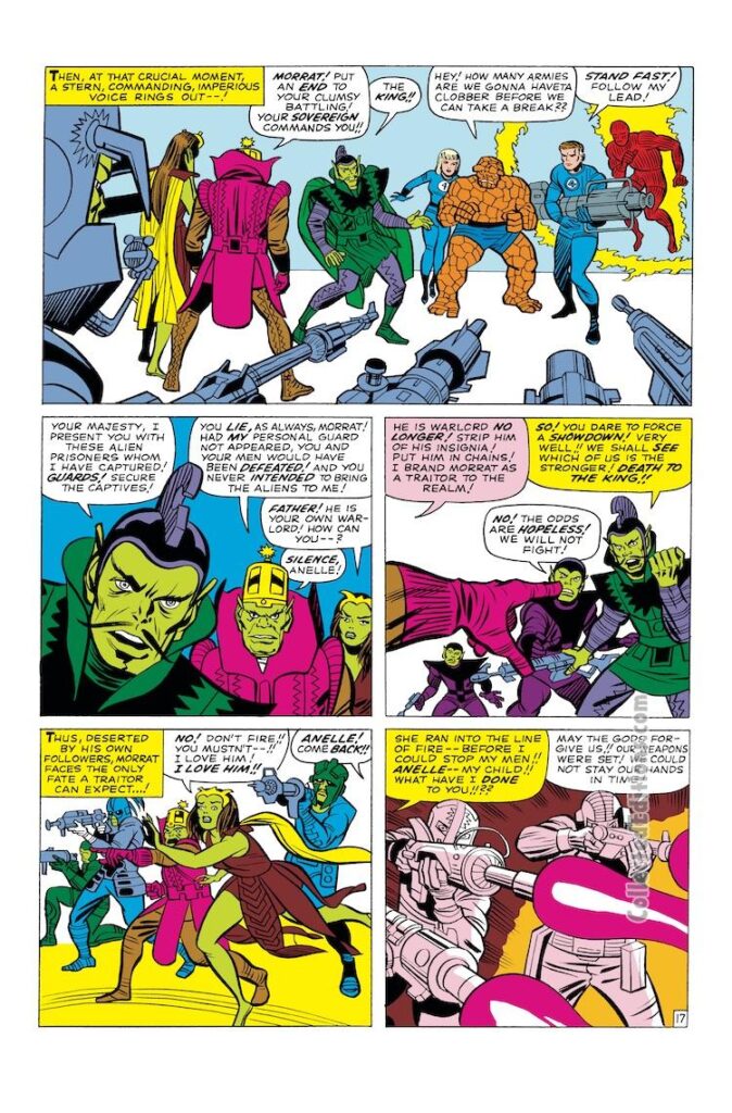 Fantastic Four #37, pg. 17; pencils, Jack Kirby; inks, Chic Stone; Marvel Omnibus, Emperor Dorrek, Morrat, Princess Anelle, first appearance, Skrull