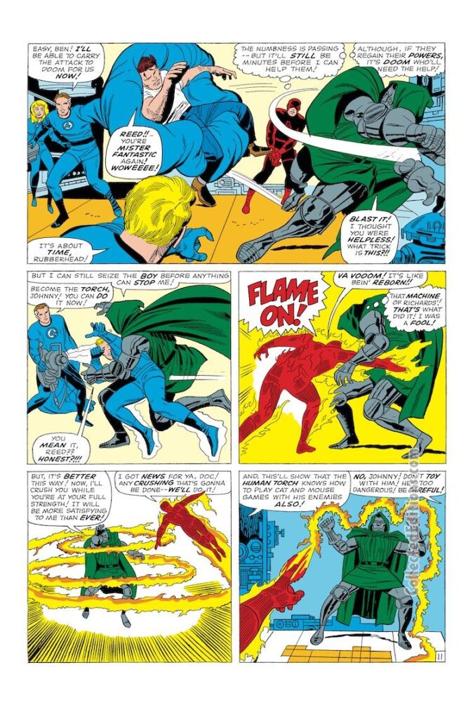 Fantastic Four #40, pg. 11; pencils, Jack Kirby; inks, Vince Colletta; Marvel Omnibus, Doctor Doom, Flame On, Mister Fantastic