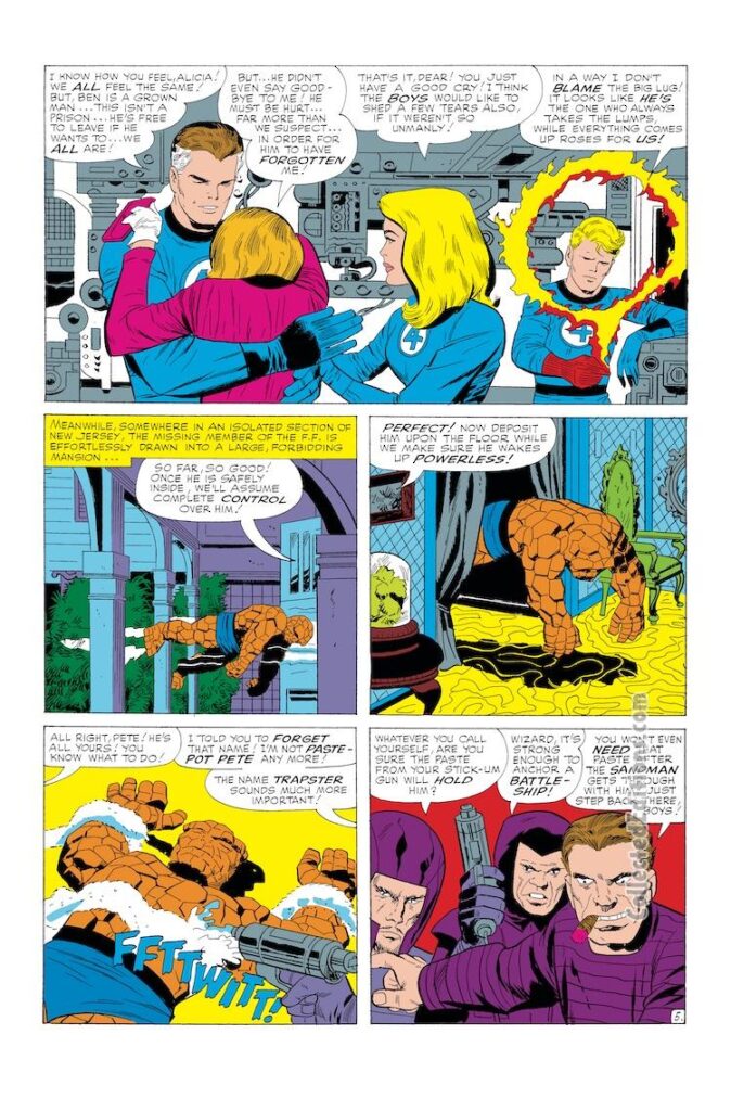 Fantastic Four #41, pg. 5; pencils, Jack Kirby; inks, Vince Colletta; Marvel Omnibus, Frightful Four, Wizard, Paste Pot Pete/The Trapster, Sandman