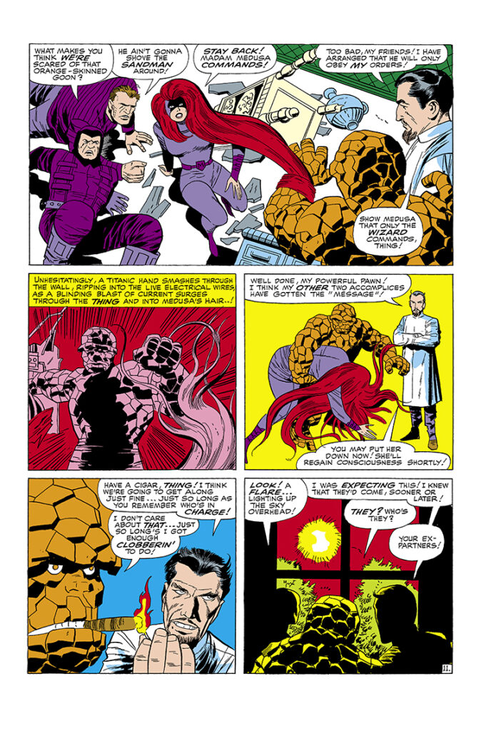 Fantastic Four #41, pg. 11; pencils, Jack Kirby; inks, Vince Colletta; Medusa, Trapster, Sandman, Wizard, Thing, Frightful Four, cigar