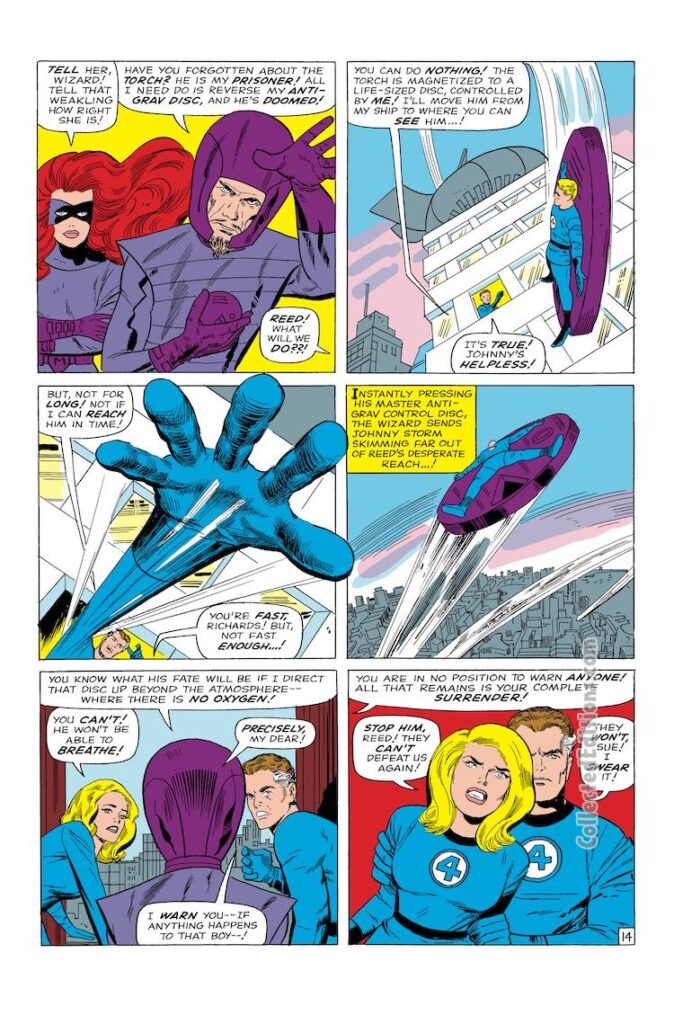 Fantastic Four #43, pg. 14; pencils, Jack Kirby; inks, Vince Colletta; Marvel Omnibus, Wingless Wizard, first appearance of Medusa, Frightful Four, Anti-Grav Disc, Human Torch