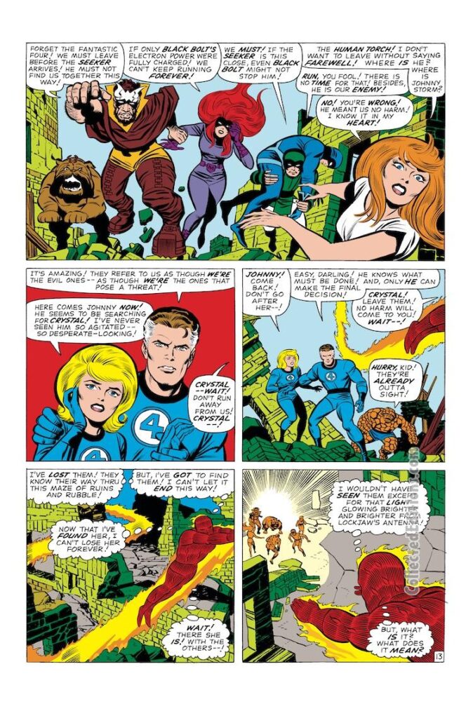 Fantastic Four #46, pg. 13; pencils, Jack Kirby; inks, Joe Sinnott; Marvel Omnibus, Inhumans first appearance, Gorgon, Lockjaw, Crystal, Medusa, Karnak, Black Bolt