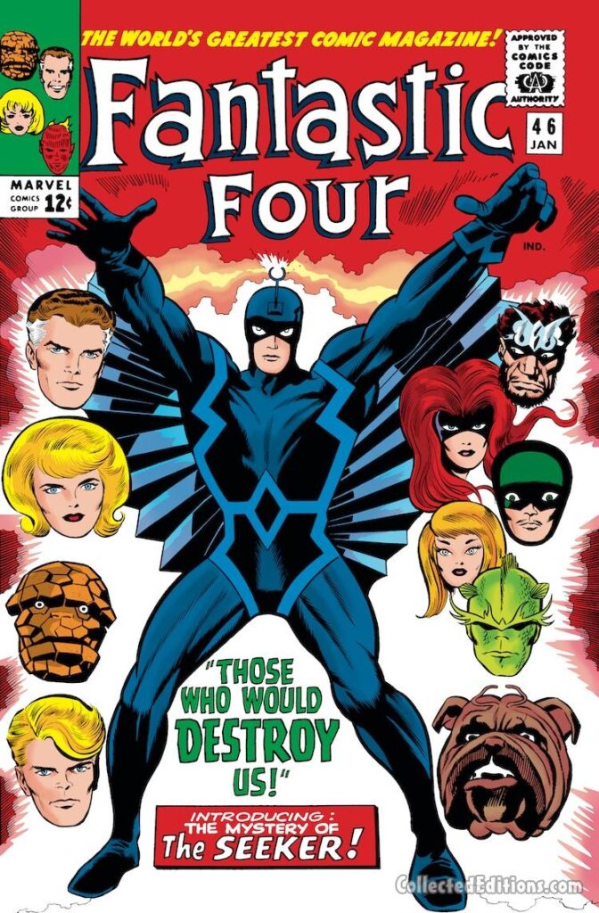 Fantastic Four #46 cover; pencils, Jack Kirby; inks, Joe Sinnott; Those Who Would Destroy Us, Inhumans, Lockjaw, Crystal, Medusa, Black Bolt, Gorgon, Karnak, Triton