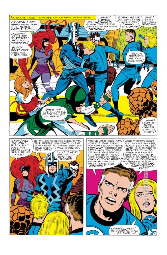 Fantastic Four #47, pg. 19; pencils, Jack Kirby; inks, Joe Sinnott; Marvel Omnibus, Black Bolt, Medusa
