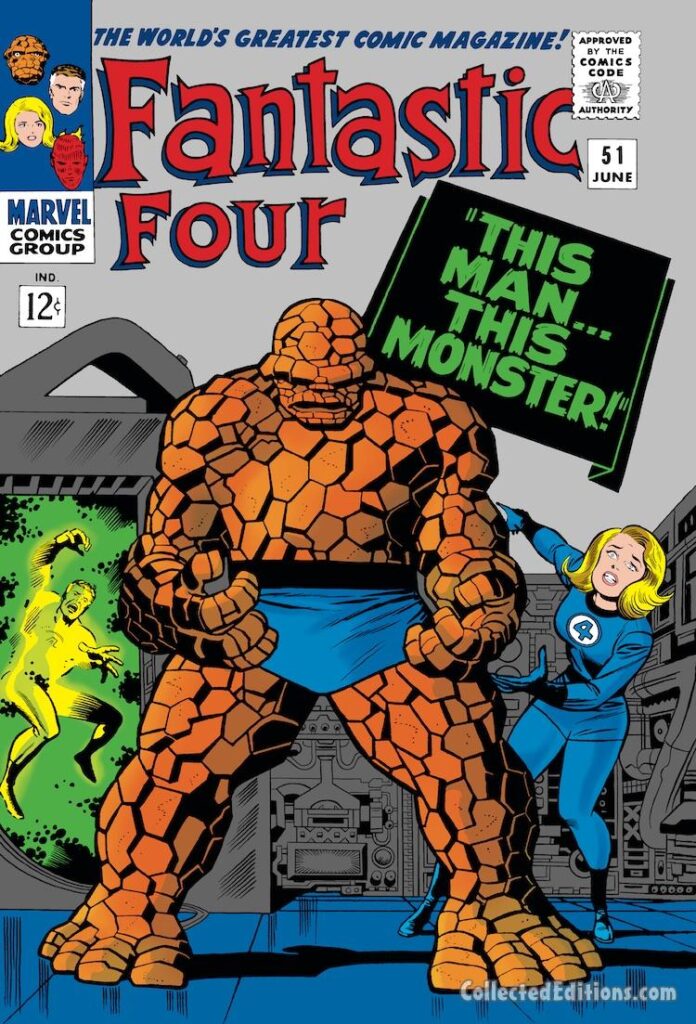 Fantastic Four #51 cover; pencils, Jack Kirby; inks, Joe Sinnott; This Man This Monster, Negative Zone, Reed Richards