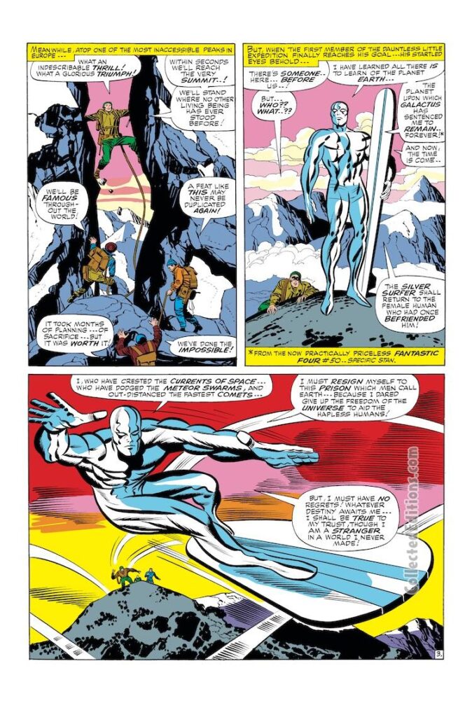 Fantastic Four #55, pg. 3; pencils, Jack Kirby; inks, Joe Sinnott; Marvel Omnibus, Silver Surfer, Himalayas