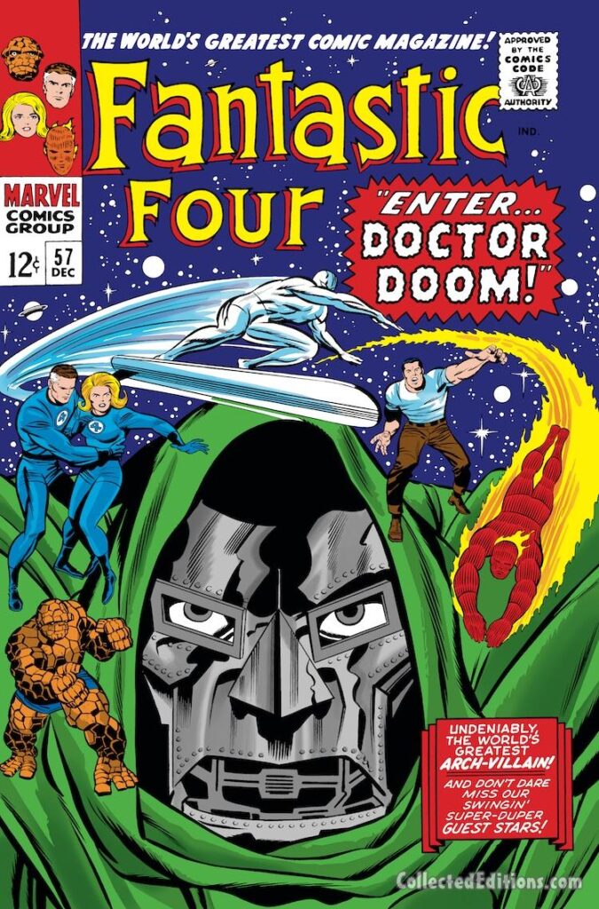 Fantastic Four #57 cover; pencils, Jack Kirby; inks, Joe Sinnott; Enter Doctor Doom, Wyatt Wingfoot