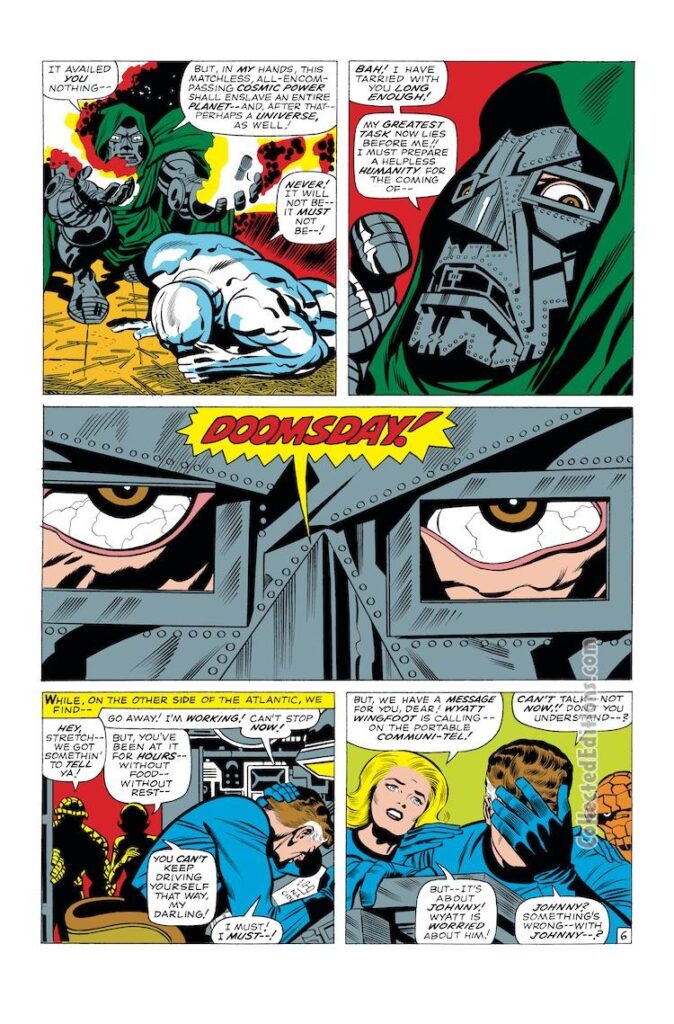 Fantastic Four #59, pg. 6; pencils, Jack Kirby; inks, Joe Sinnott; Marvel Omnibus, Doctor Doom, Silver Surfer, Doomsday