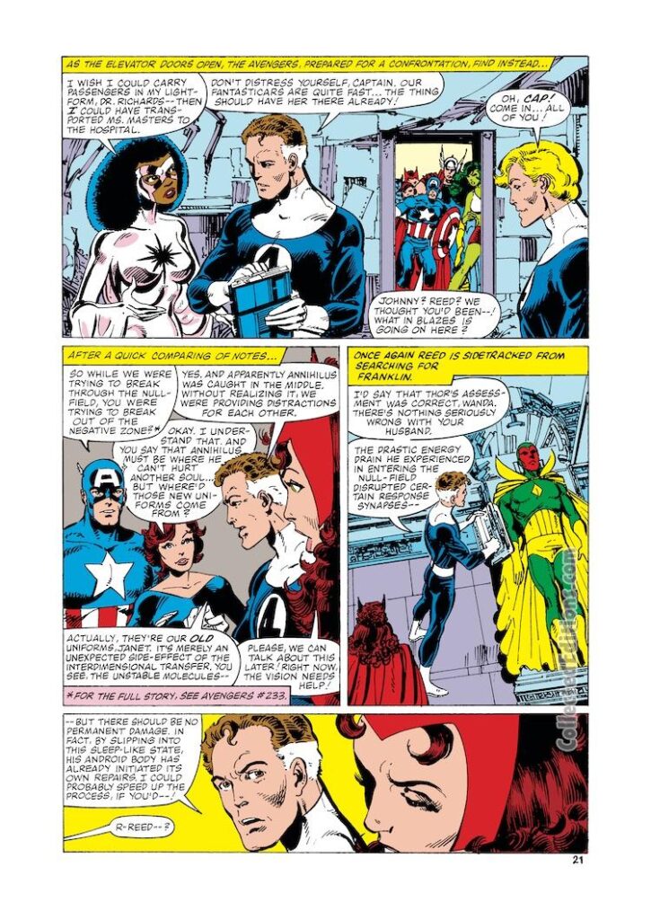 Fantastic Four #256, pg. 21; pencils and inks, John Byrne; Monica Rambeau, Captain Marvel, Mister Fantastic, Reed Richards, Vision