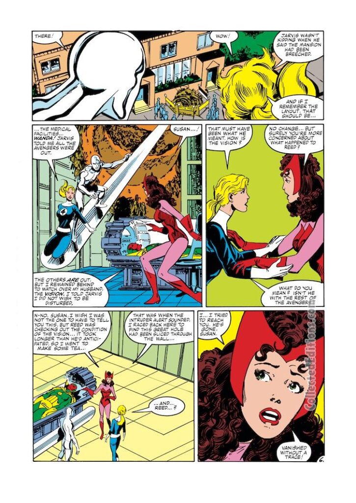 Fantastic Four #261, pg. 6; pencils and inks, John Byrne; Silver Surfer, Scarlet Witch, Invisible Woman, Sue Storm