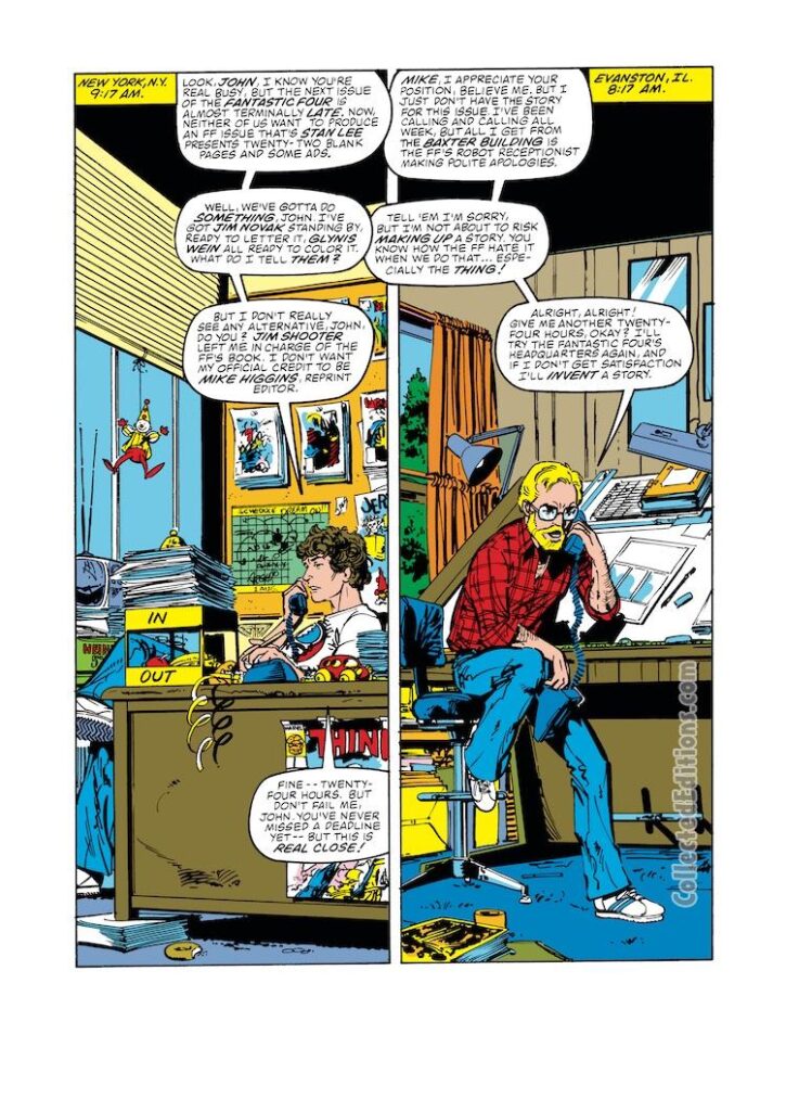 Fantastic Four #262, pg. 1; pencils and inks, John Byrne; Mike Carlin, creator cameo