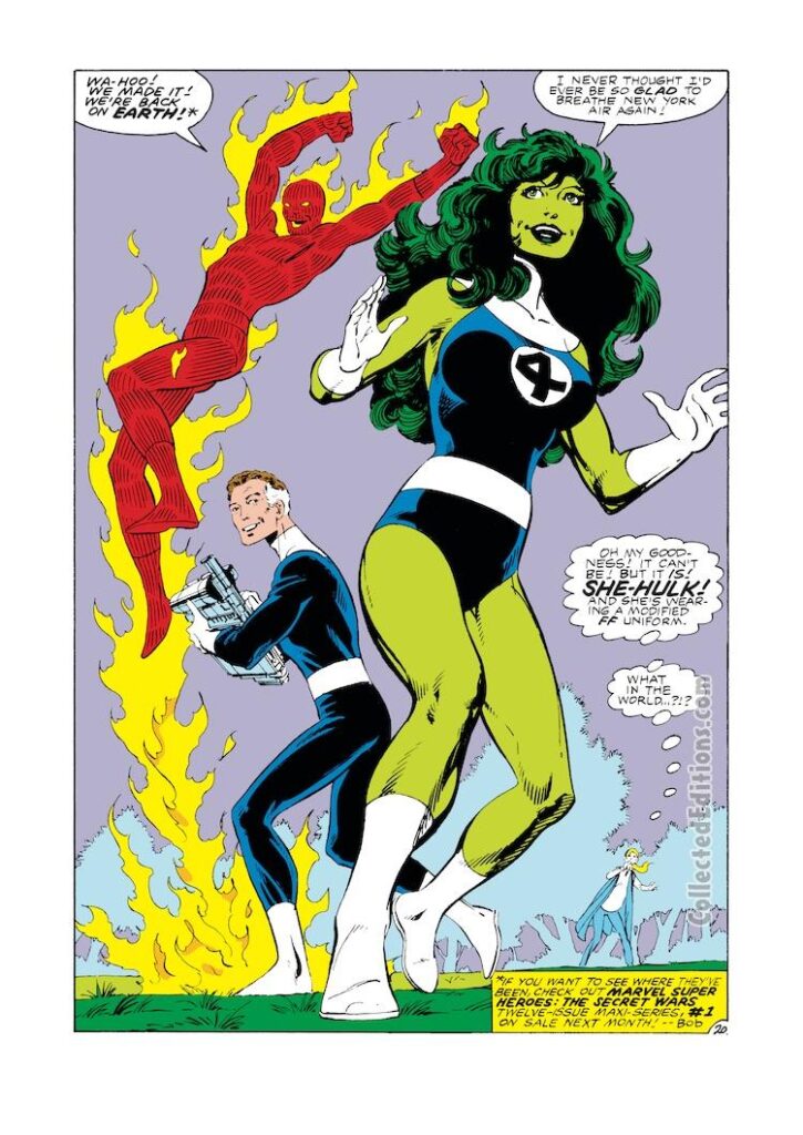 Fantastic Four #265, pg. 20; pencils and inks, John Byrne; She-Hulk, Human Torch, Mister Fantastic, Secret Wars, Battleworld