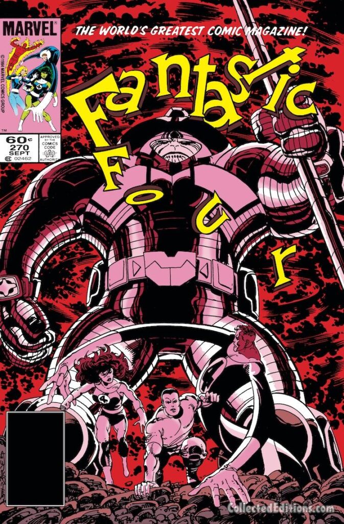 Fantastic Four #270 cover; pencils and inks, John Byrne; Terminus, She-Hulk, Wyatt Wingfoot, Mister Fantastic