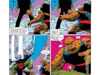 Fantastic Four #274, pg. 10; pencils, John Byrne; inks, Dan Adkins, Al Gordon Fantastic Four #274, pg. 10; pencils, John Byrne; inks, Dan Adkins, Al Gordon; Thing, Frankenstein's monster