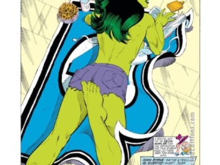 Fantastic Four #275, pg. 1; pencils, John Byrne; inks, Al Gordon Fantastic Four #275, pg. 1; pencils, John Byrne; inks, Al Gordon; The Naked Truth, She-Hulk splash page