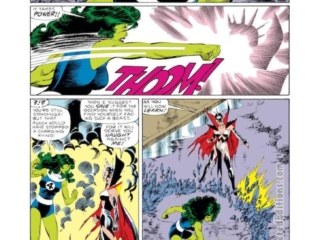 Fantastic Four #280, pg. 15; pencils, John Byrne; inks, Jerry Ordway; She-Hulk, Invisible Woman, Malice, Sue Storm