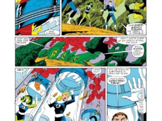 Fantastic Four #282, pg. 22; pencils, John Byrne; inks, Jerry Ordway; Human Torch, Johnny Storm, She-Hulk, Sue Storm, Invisible Woman