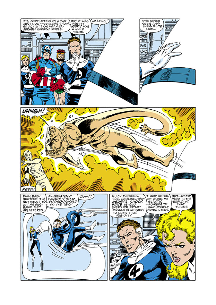 Fantastic Four #286, pg. 6; pencils, John Byrne; inks, Terry Austin; Avengers, Captain America, Hercules, Invisible Woman