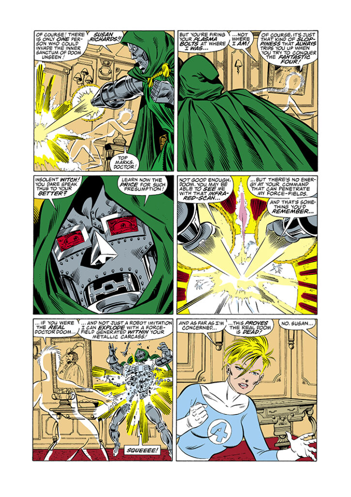 Fantastic Four #287, pg. 15; pencils, John Byrne; inks, Joe Sinnott; Doctor Doom, Invisible Woman